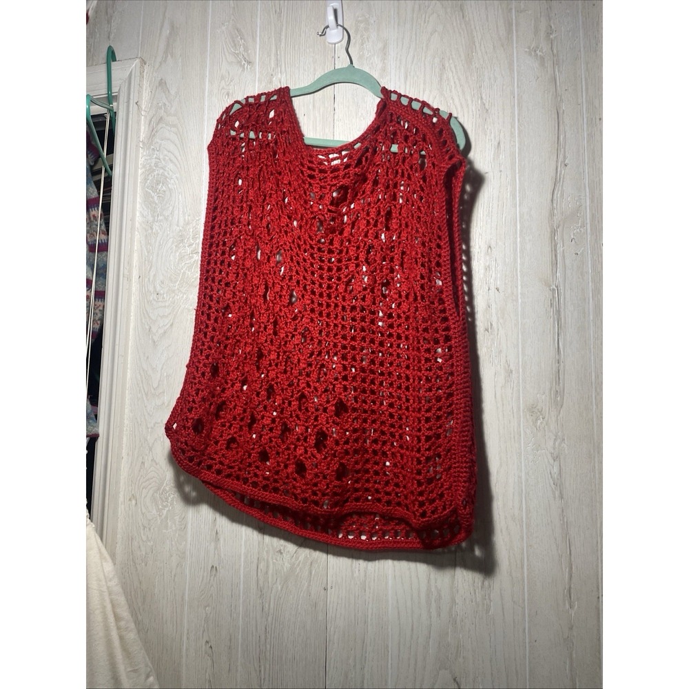 Women's Y2K Crochet Boho Red Top Size Large EUC